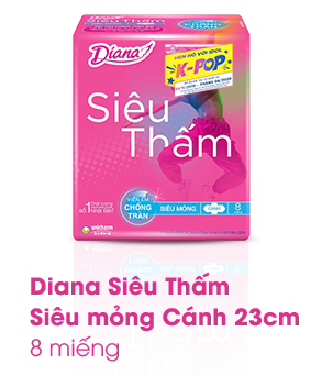 Diana Siêu thấm Siêu mỏng Cánh 23cm 8 miếng.